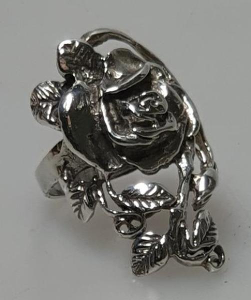 Ring "Rose mit Blattwerk" aus 925er Sterlingsilber, Größe 56, Gewicht: 7,7g