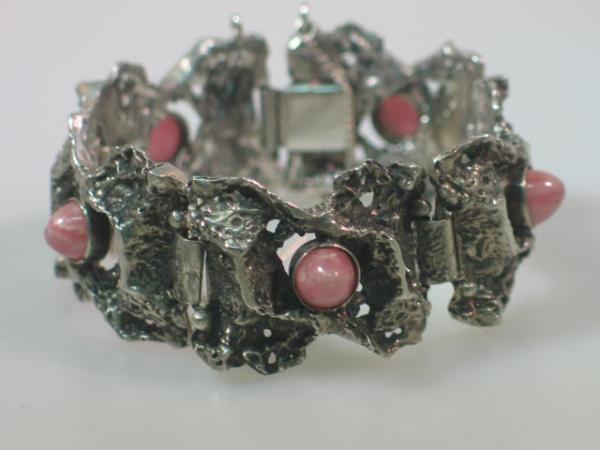 Antikschmuck Armband aus 835er Silber mit fünf Rosenspat/ Rhodochrosit Edelsteinen, Länge 18,0 cm, Gewicht: 75,4g