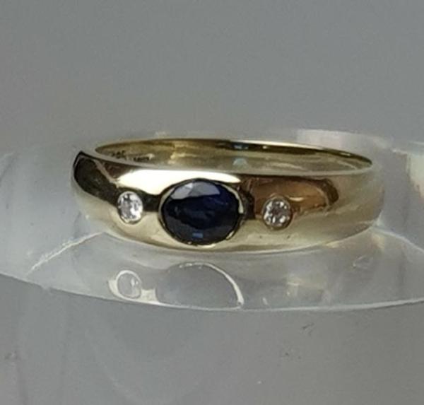 Saphir- Diamantring aus 585er Gold, Größe 51, Gewicht: 2,5g