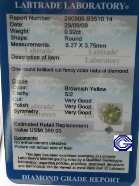 Natürlicher Diamant im Brillantschliff. 0.92 ct / si2 mit LGL Diamond Report