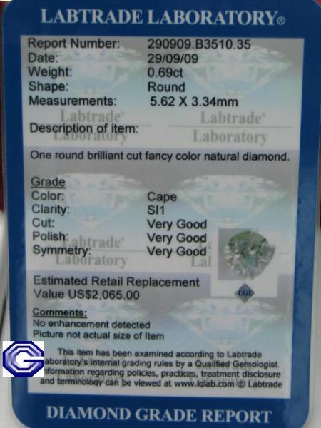 Natürlicher Diamant im Brillantschliff. 0.69 ct / si1 mit LGL Diamond Report