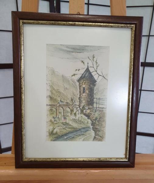 Farbzeichnung "Turm" von A. BAHC - Schätzpreis 120,- EUR