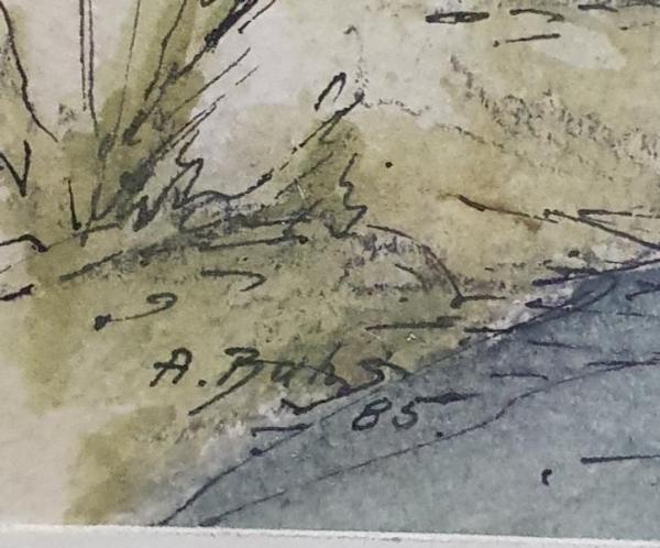 Farbzeichnung "Turm" von A. BAHC - Schätzpreis 120,- EUR