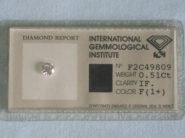 Diamant im Brillantschliff "F" 0.51 ct / IF/ Very Good / Very Good / mit IGI Report