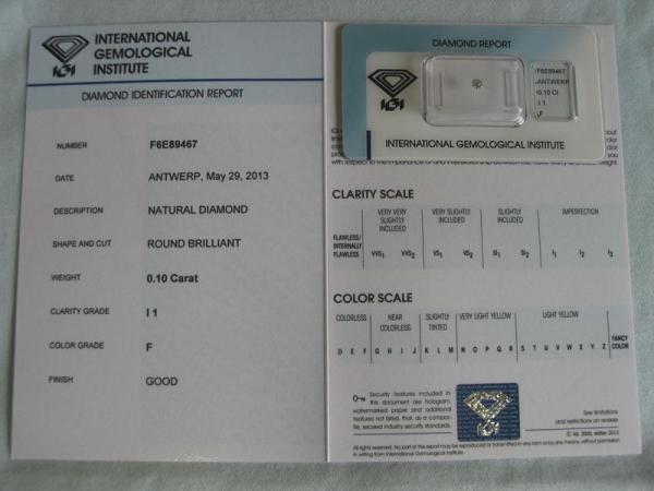 Diamant im Brillantschliff 0.10 ct / I1 / F / Good / mit IGI Report