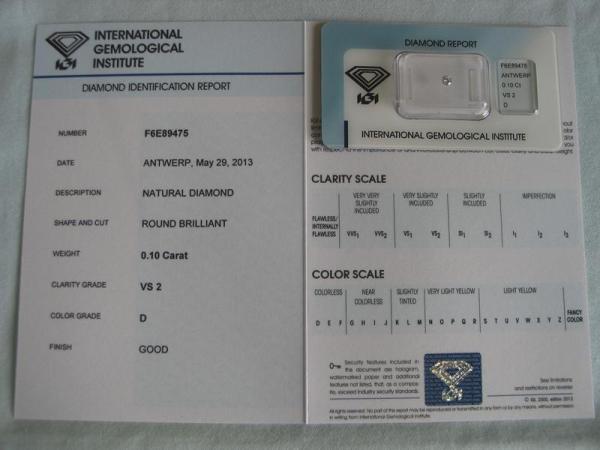 Diamant im Brillantschliff 0.10 ct / VS2 / D / Good / mit IGI Report
