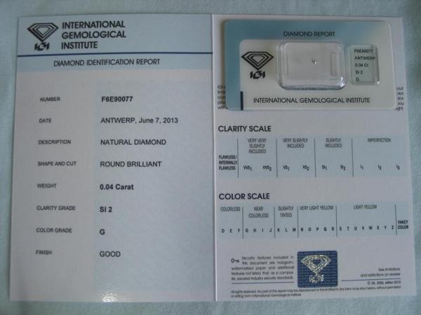 Diamant im Brillantschliff 0.04 ct / SI2 / G / Good / mit IGI Report