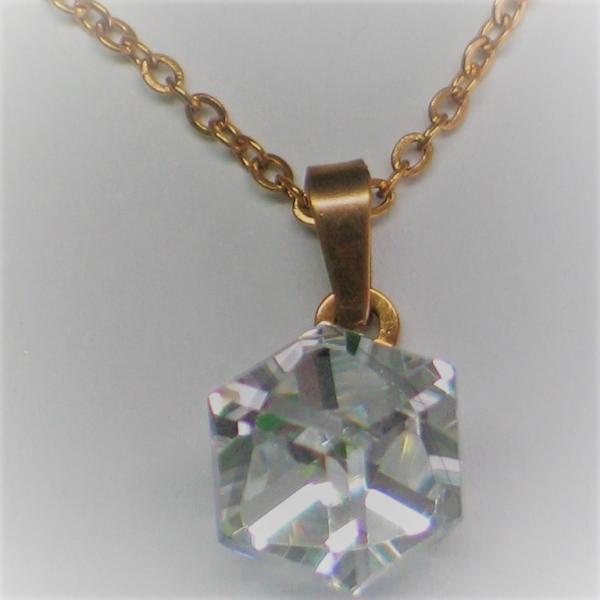 Akzent Edelstahl Kette mit Anhänger "Würfel", Zirkonia, 43+5cm, bronzefarben