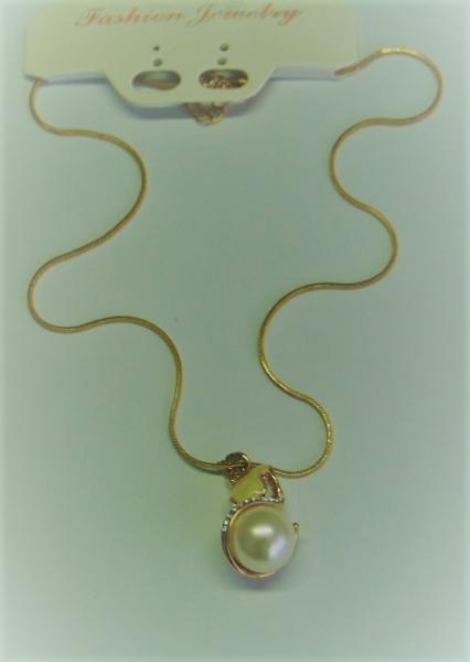 Modische Schlangenkette mit Perlenanhänger, rosegoldfarben, Länge: 45 cm +Verlängerung