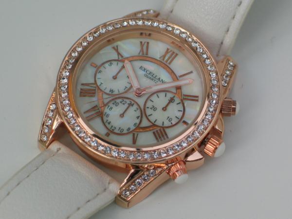 Excellanc Damenuhr mit Band aus Kunstleder und Schmucksteinen, Chronolook