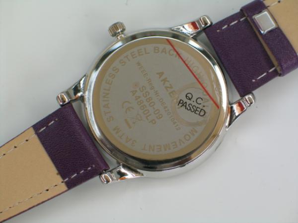 Akzent Damenuhr mit Kunstlederband, lila, Schmucksteinbesatz