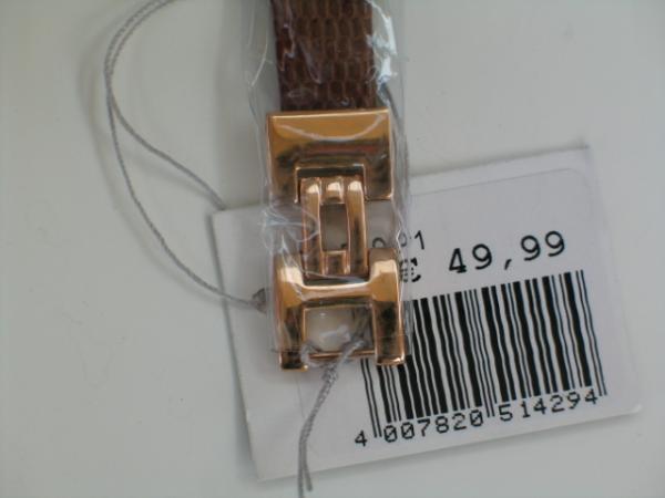 MC Damenuhr mit Schmucksteinbesatz und echt Leder/Metallband