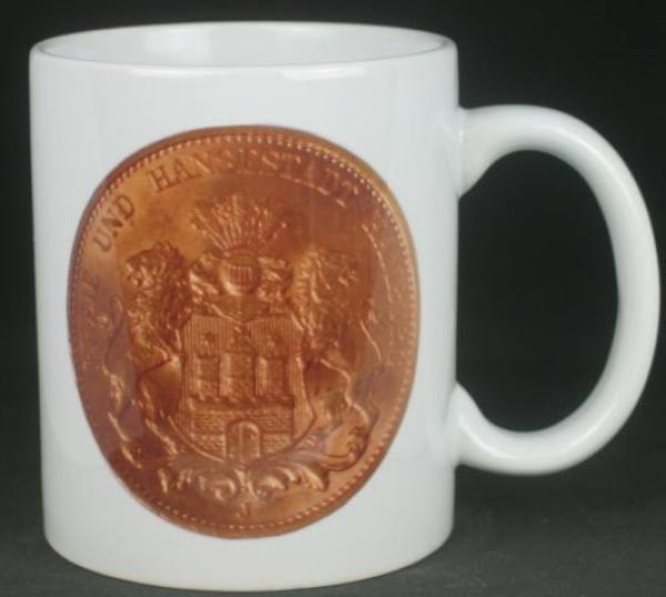 "Hansestadt Hamburg" Kaffeebecher delgrey, 11 fl oz. Keramik weiß