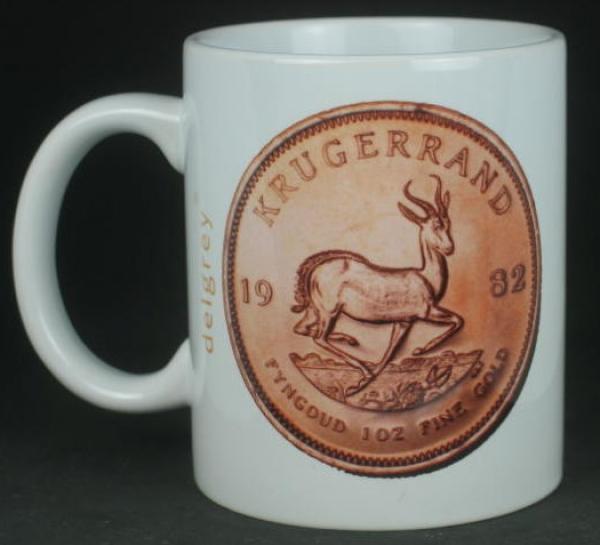 "Krügerrand" Kaffeebecher delgrey, 11 fl oz. Keramik weiß
