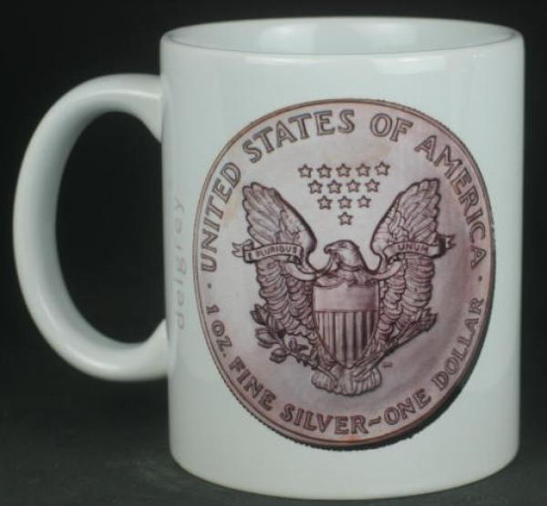 "American Eagle Silver" Kaffeebecher delgrey, 11 fl oz. Keramik weiß
