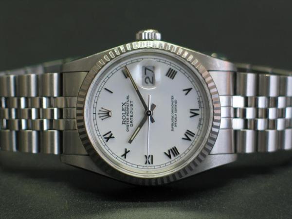 Rolex Datejust 36, White Roman Dial Weißgoldlünette Jubilee Armband, Ref. 16234