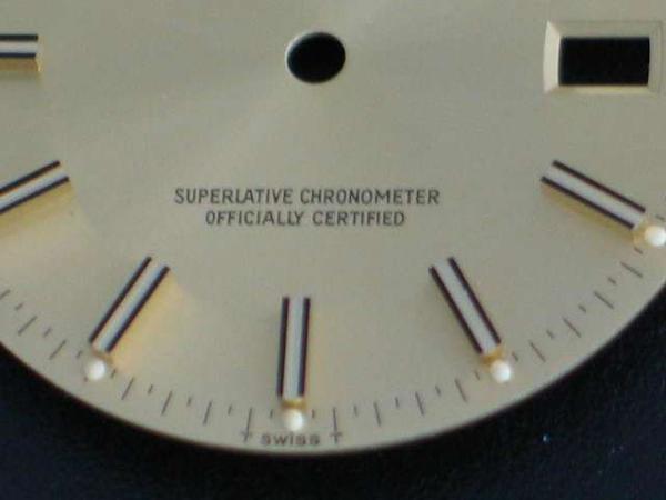 Original goldfarbenes Zifferblatt für Rolex Herren Datejust 36 mm in Alubox