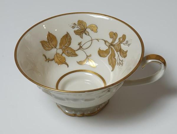 Vintage: Einzelgedeck Schirnding Kaffeetasse, Unterteller, Kuchenteller Goldapplikationen