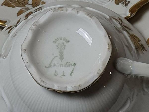 Vintage: Einzelgedeck Schirnding Kaffeetasse, Unterteller, Kuchenteller Goldapplikationen