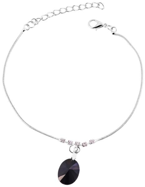 Modeschmuck Fußkettchen, silberfarbig mit schwarzen Steinen