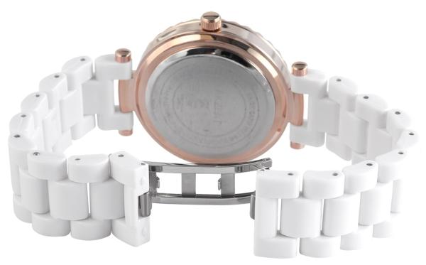 Akzent Damenuhr mit Schmucksteinen und Kunststoffarmband weiss