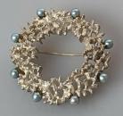Vintage Rundbrosche mit Perlenbesatz aus 925er Sterlingsilber, Gewicht: 13,8g