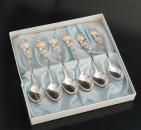 6 tlg. Kaffeelöffel Set Rosendekor Hildesheimer Rose versilbert 100er Auflage unbenutzt in der Originalverpackung